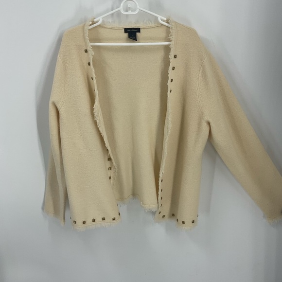 Tara Ryan, 100% wool open front fringe, Cardigan, L - Picture 5 of 8